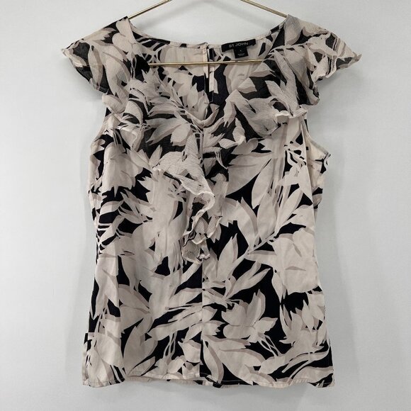 ST. JOHN Silk Floral Ruffle Blouse - Picture 1 of 7